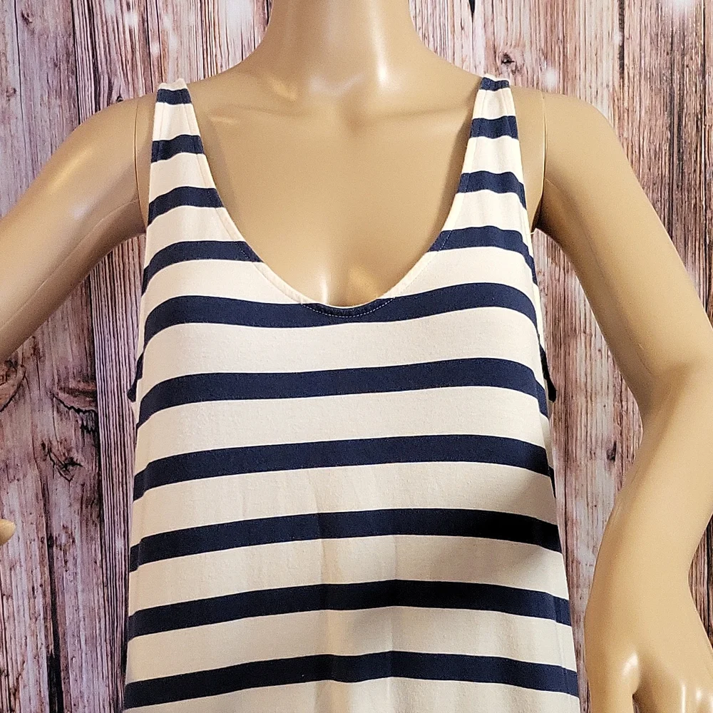 Garnet Hill Women's Sleeveless Navy & Cream Striped Maxi Dress Size M - Picture 4 of 12